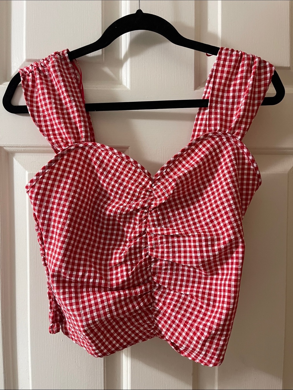 Sienna Sky Red and White Gingham Ruched Camisole Top